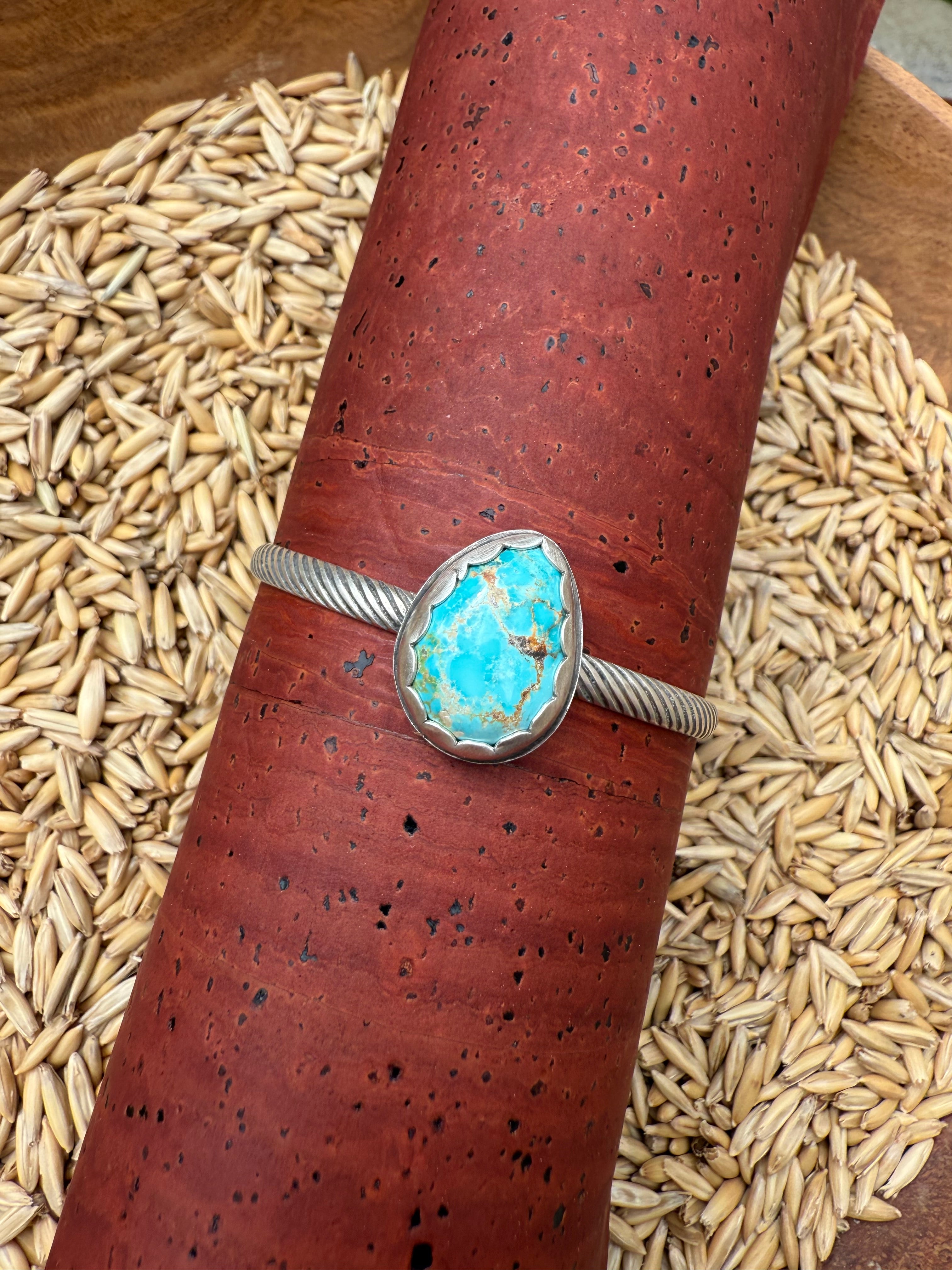 Royston Turquoise Cuff - Striped Band (A)
